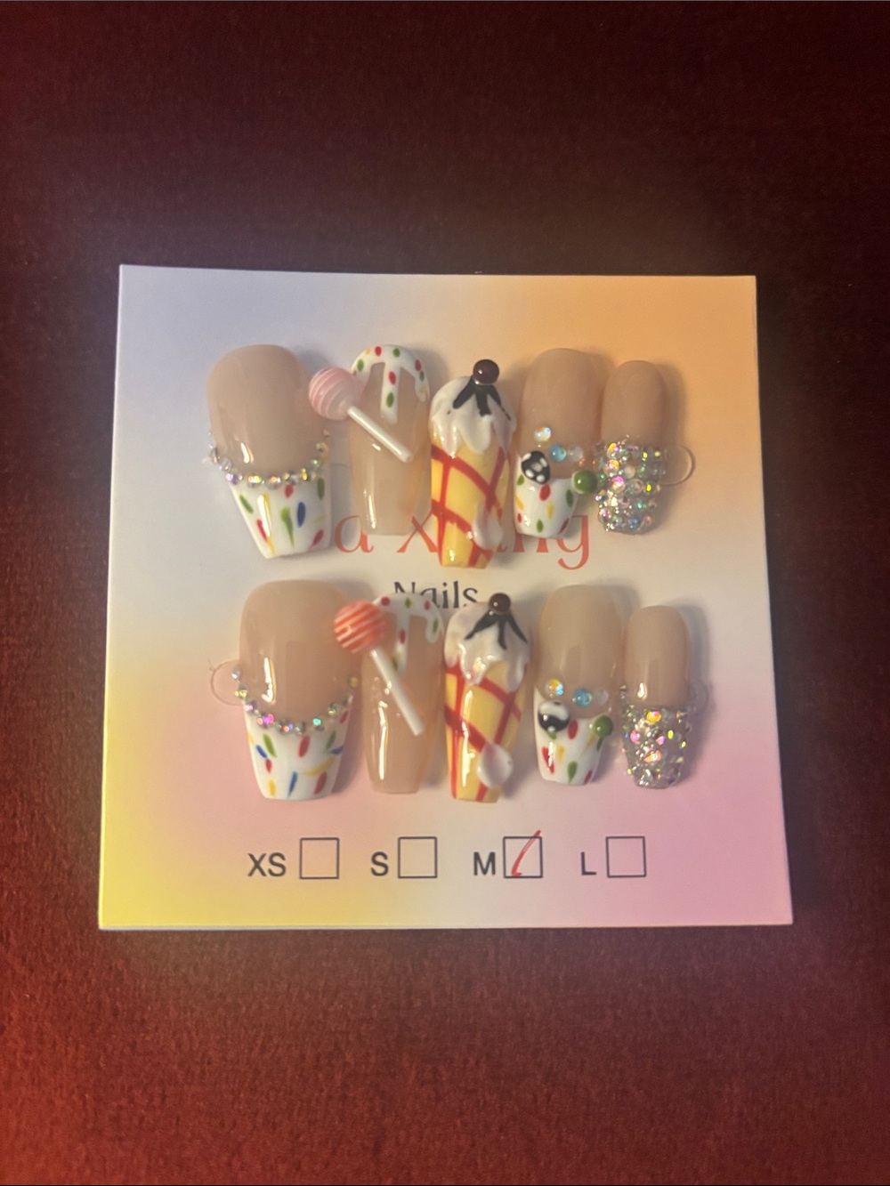 Nude Ice Cream Party Press-On Nails with Sprinkles and Gems